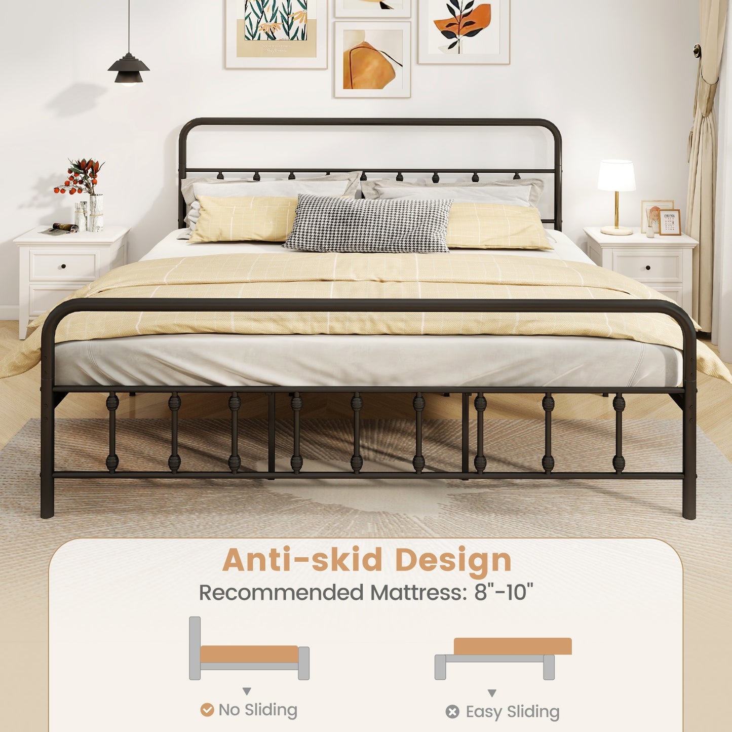 Bed Frame with Headboard and Under Bed Storage Black-King Size Kids Crystal