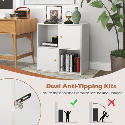 4-Cube Bookcase 3-Tier Bookshelf with Dual Anti-Tipping Kits and 2 Cabinets-White