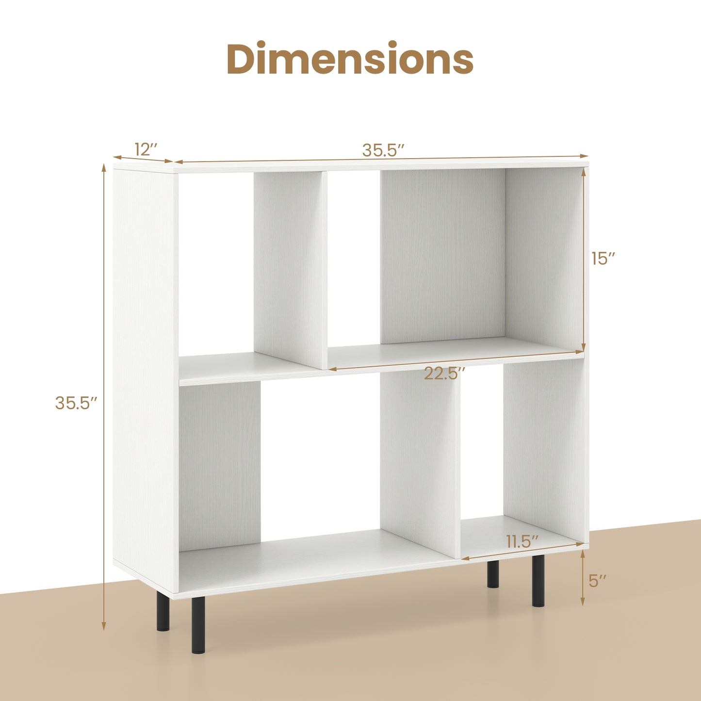 Open Shelf Bookcase with 4 Compartments-White Kids Crystal
