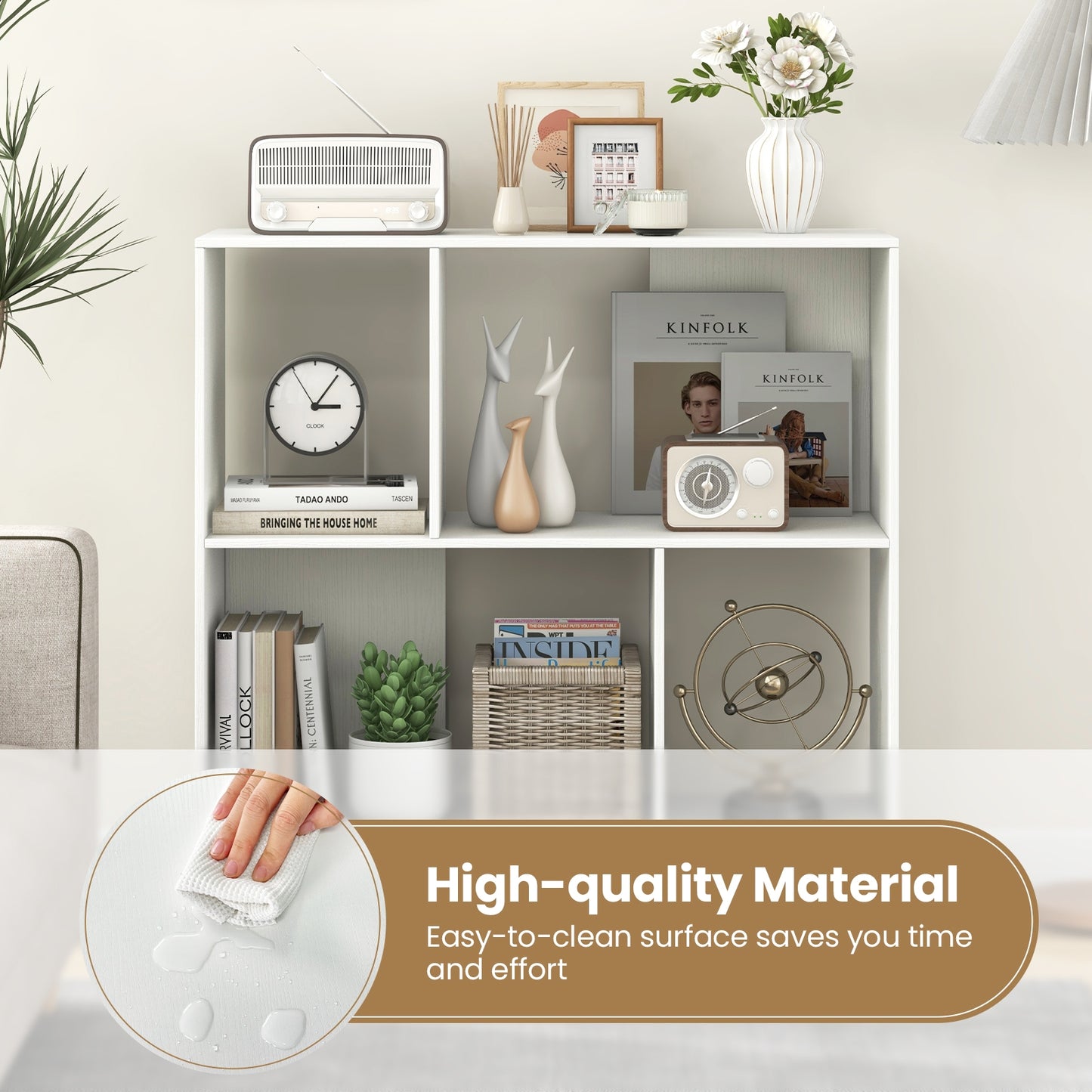 Open Shelf Bookcase with 4 Compartments-White Kids Crystal