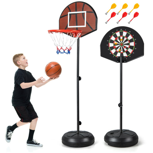 2-in-1 Height Adjustable Kids Basketball Hoop with Dart Board Kids Crystal
