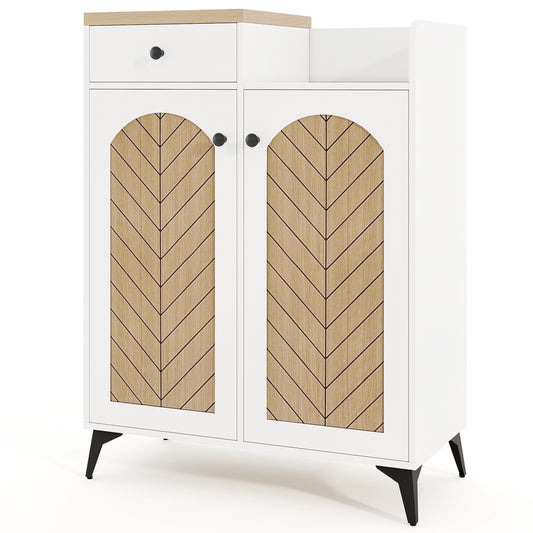 2-Door Shoe Rack Organizer with Drawer and 6 Removable Shelves-White Kids Crystal