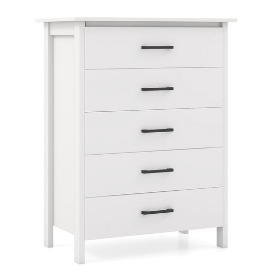 Modern 5-Drawer Multipurpose Chest Dresser with Metal Handles-White