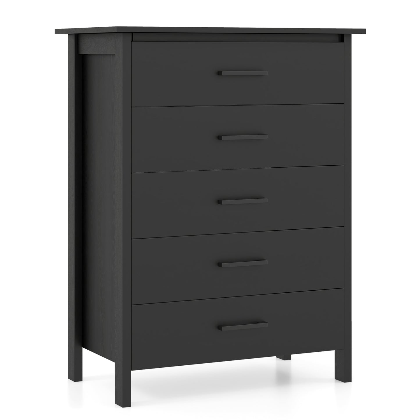 Modern 5-Drawer Multipurpose Chest Dresser with Metal Handles-Black Kids Crystal