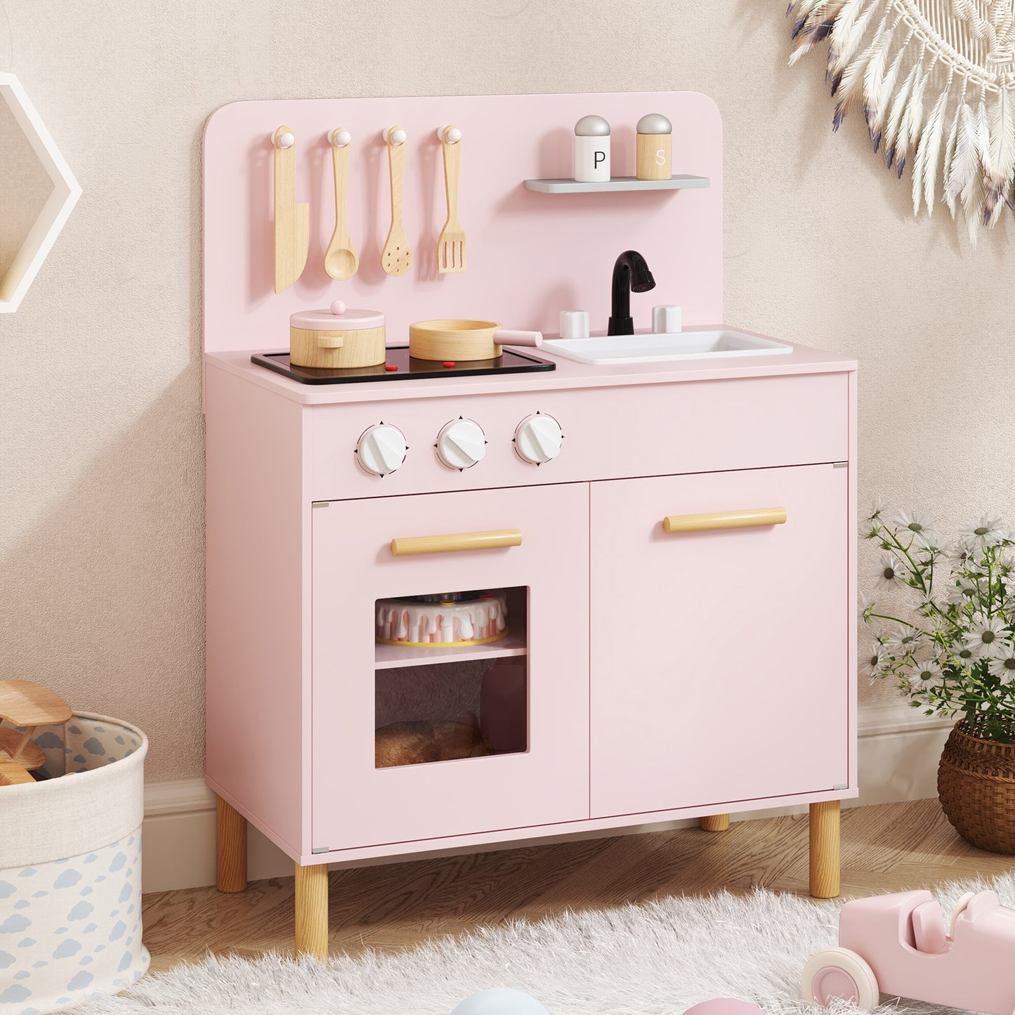 Kids Kitchen Playset with Cooking Accessories and Storage-White Kids Crystal