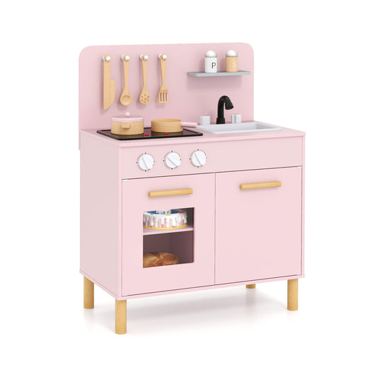 Kids Kitchen Playset with Cooking Accessories and Storage-Pink Kids Crystal