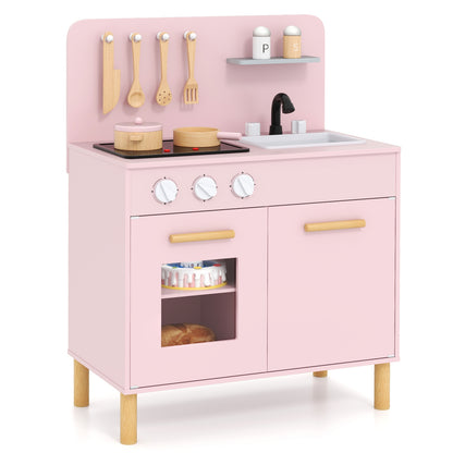 Kids Kitchen Playset with Cooking Accessories and Storage-Pink