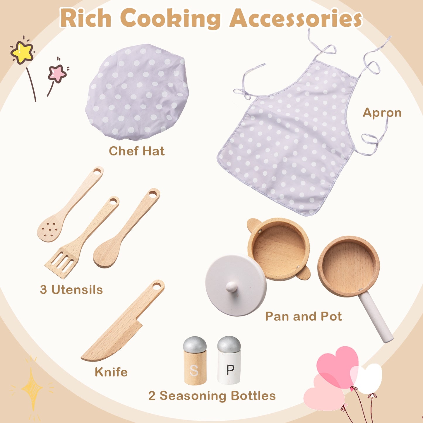 Kids Kitchen Playset with Cooking Accessories and Storage-White Kids Crystal