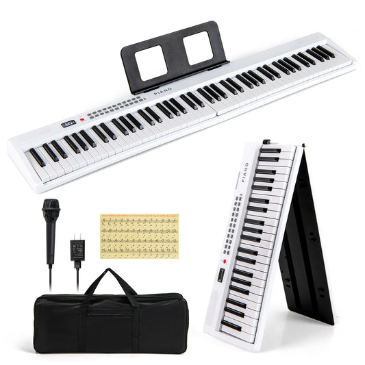 88 Key Foldable Electric Keyboard Piano with Wireless MIDI and Dual Speakers-White