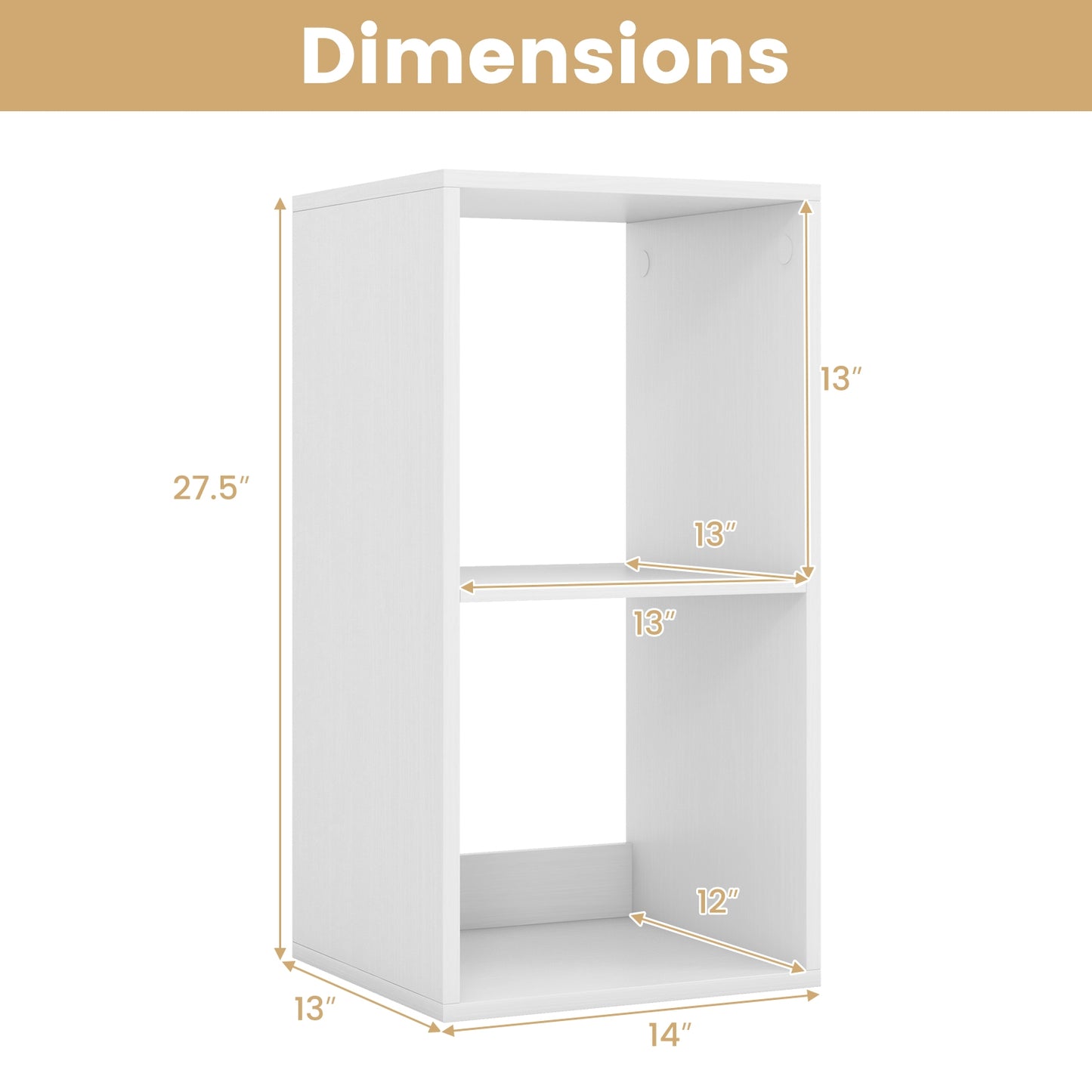 2 Cube Bookshelf with Back Guardrail for Living Room Bedroom-White Kids Crystal