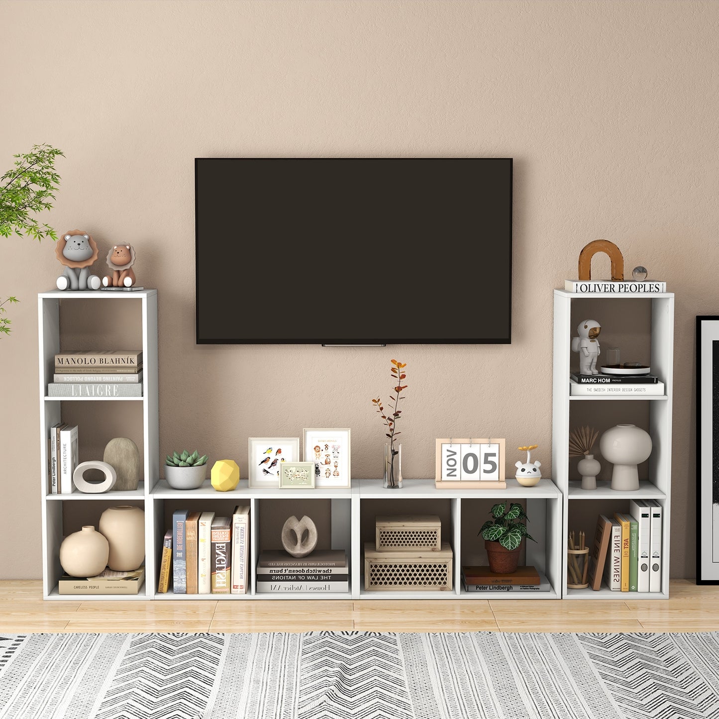 3 Cube Bookshelf with Back Guardrail for Living Room Bedroom-White Kids Crystal