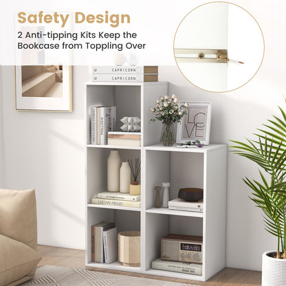 3 Cube Bookshelf with Back Guardrail for Living Room Bedroom-White