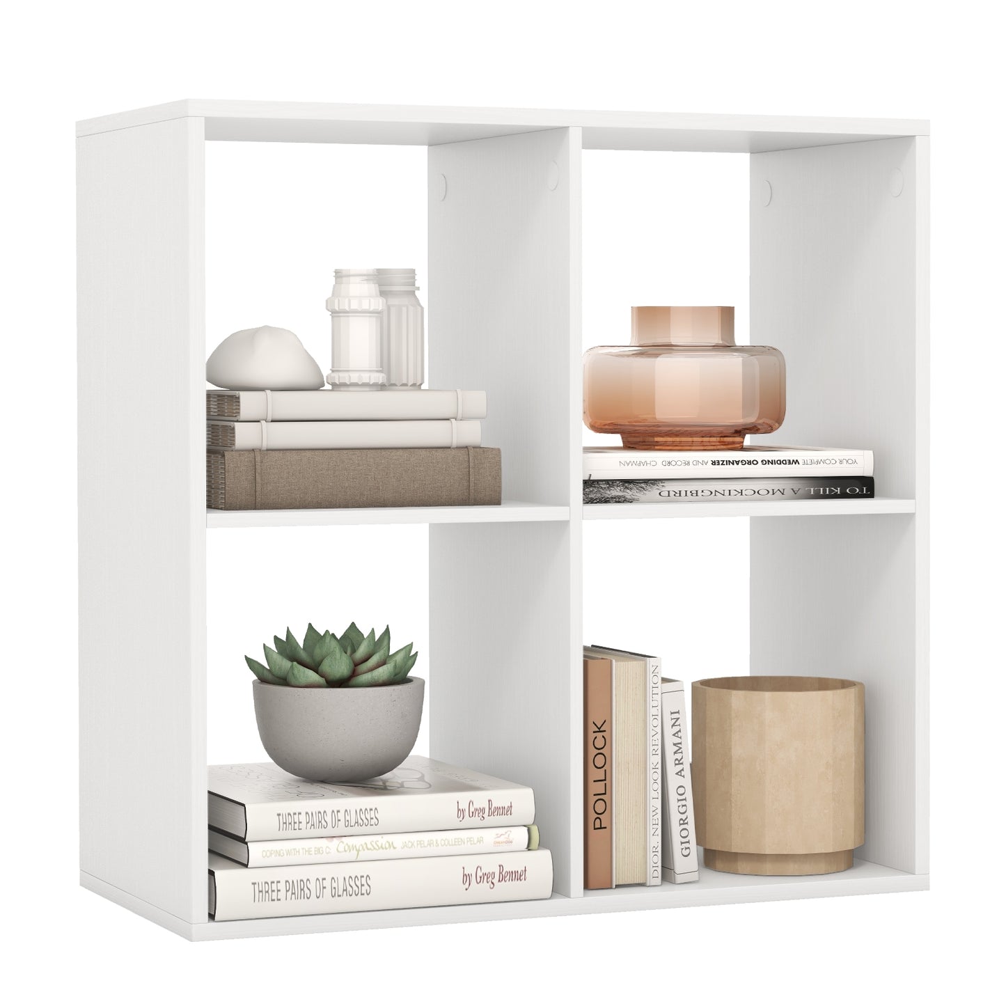 4 Cube Bookshelf with Back Guardrail for Living Room Bedroom-White Kids Crystal
