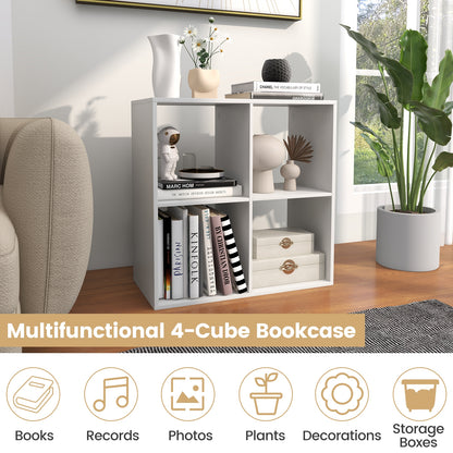4 Cube Bookshelf with Back Guardrail for Living Room Bedroom-White