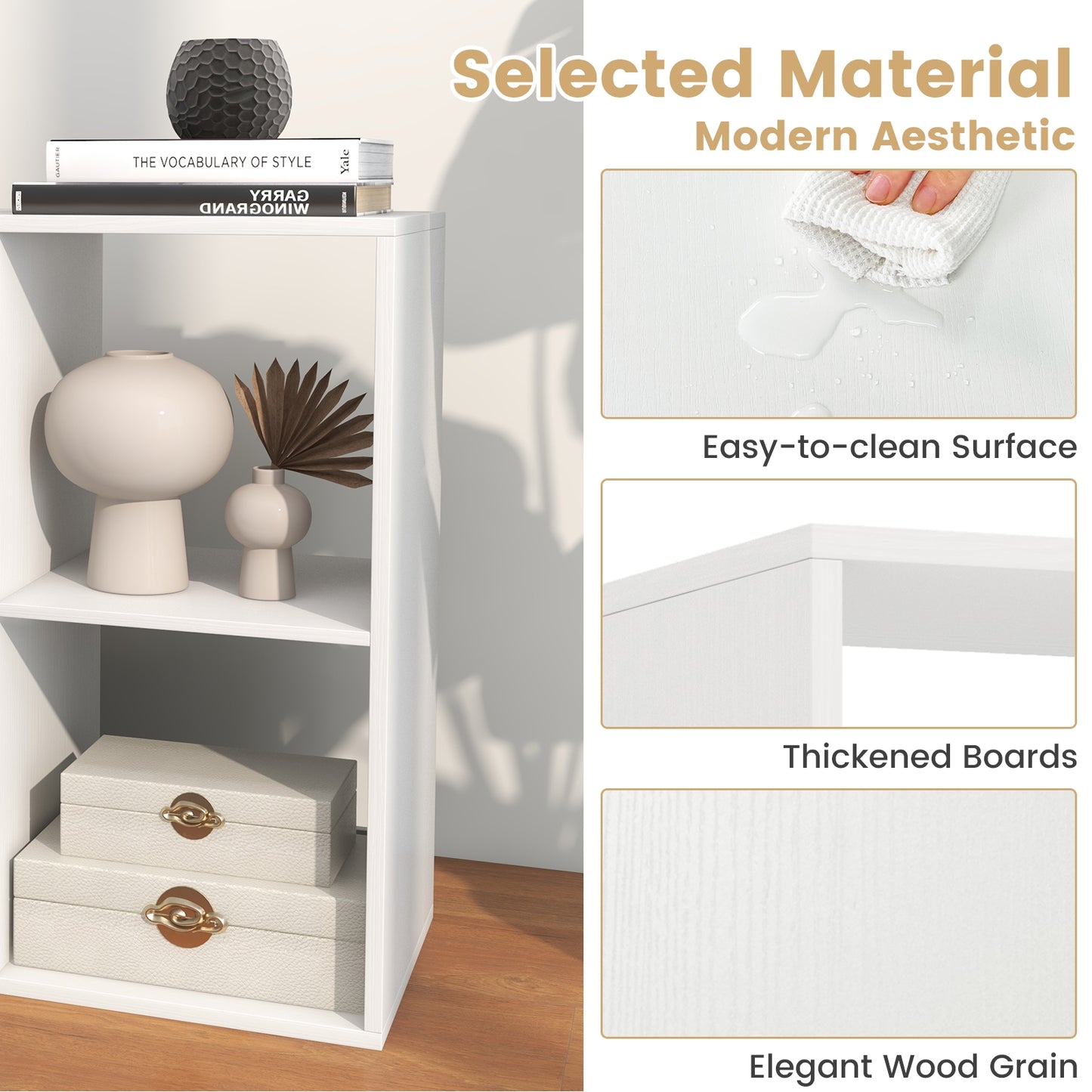 4 Cube Bookshelf with Back Guardrail for Living Room Bedroom-White Kids Crystal