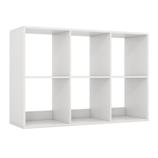 6 Cube Bookshelf with Back Guardrail for Living Room Bedroom-White Kids Crystal