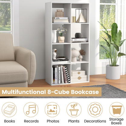 8 Cube Bookshelf with Back Guardrail for Living Room Bedroom-White
