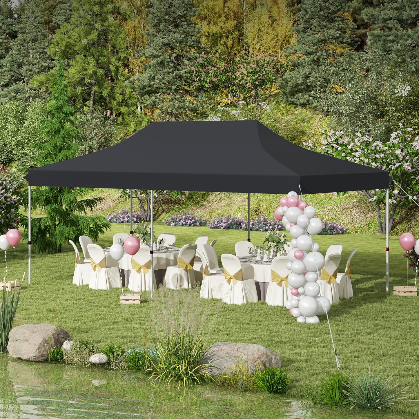 10 X 20 FT Pop up Canopy Tent Foldable Portable Outdoor Gazebo with Carry Bag-Black Kids Crystal
