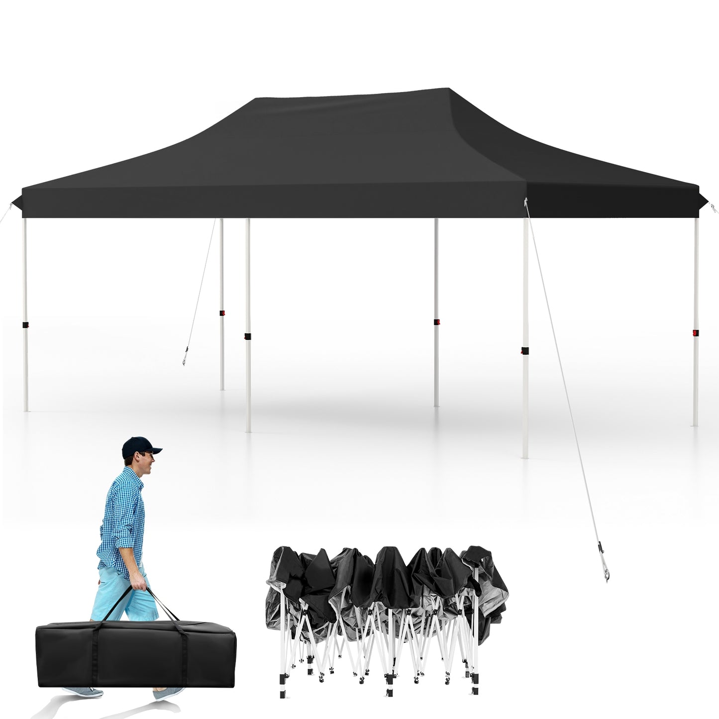 10 X 20 FT Pop up Canopy Tent Foldable Portable Outdoor Gazebo with Carry Bag-Black Kids Crystal