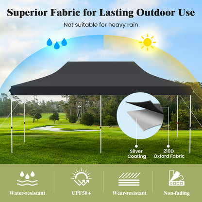10 X 20 FT Pop up Canopy Tent Foldable Portable Outdoor Gazebo with Carry Bag-Black