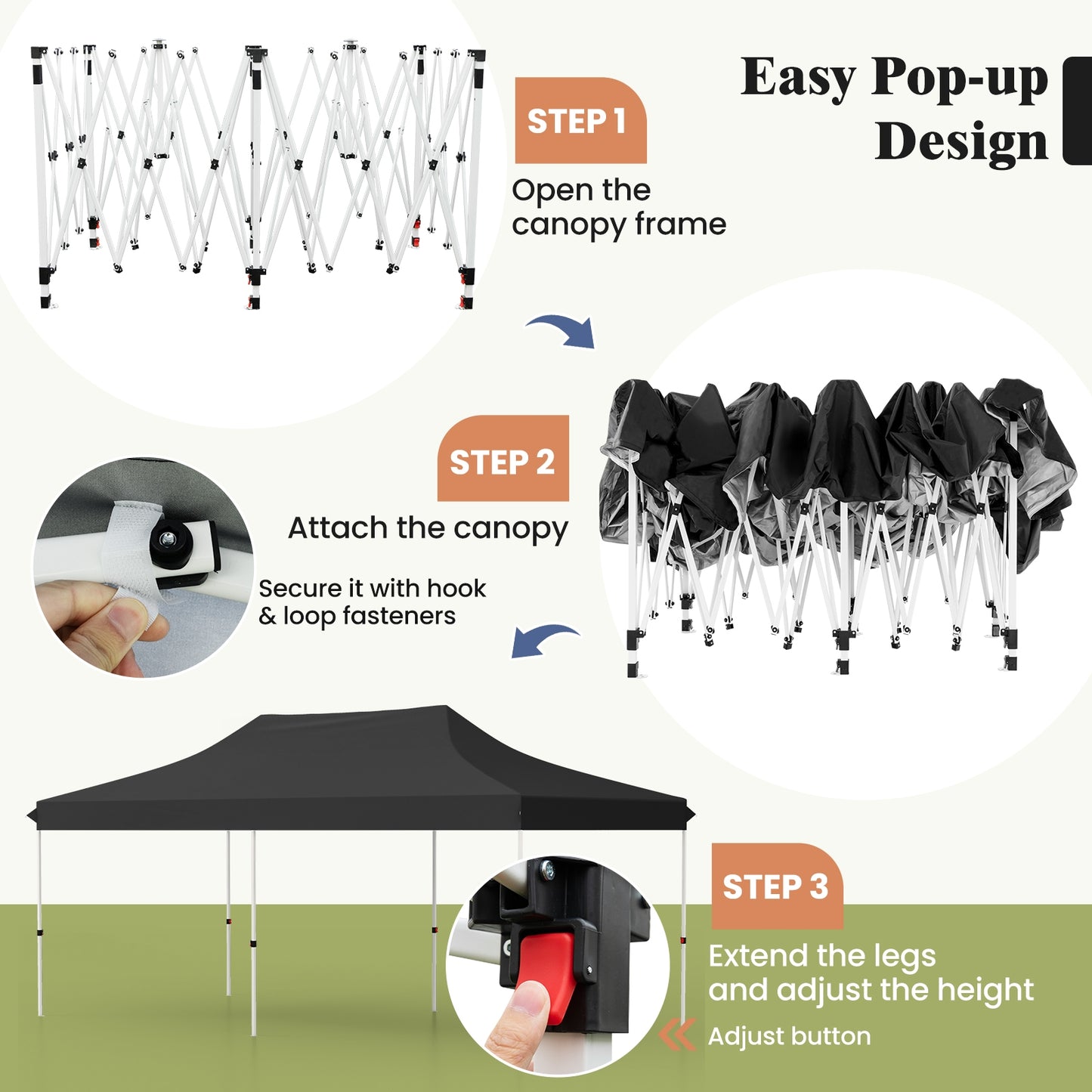 10 X 20 FT Pop up Canopy Tent Foldable Portable Outdoor Gazebo with Carry Bag-Black Kids Crystal