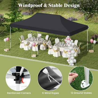 10 X 20 FT Pop up Canopy Tent Foldable Portable Outdoor Gazebo with Carry Bag-Black