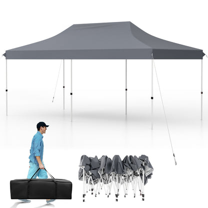 10 X 20 FT Pop up Canopy Tent Foldable Portable Outdoor Gazebo with Carry Bag-Gray