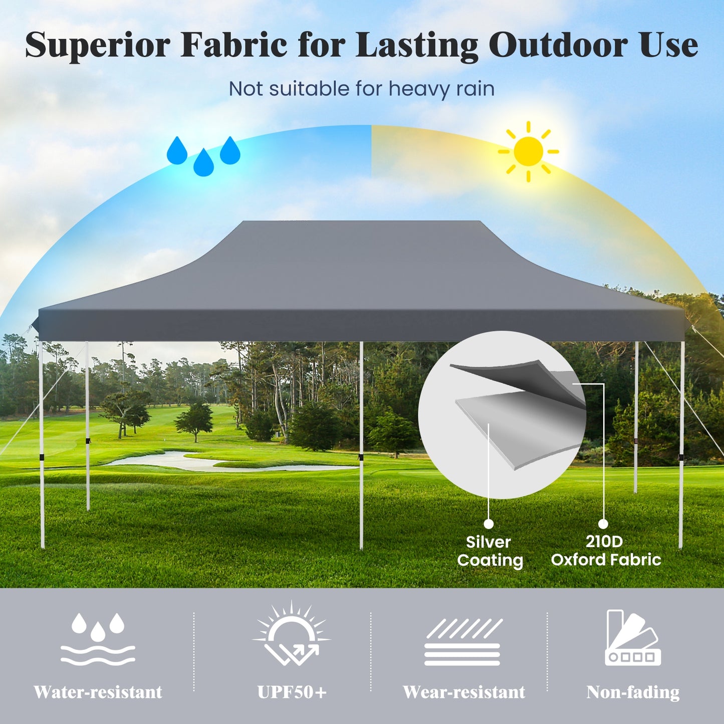 10 X 20 FT Pop up Canopy Tent Foldable Portable Outdoor Gazebo with Carry Bag-Gray Kids Crystal