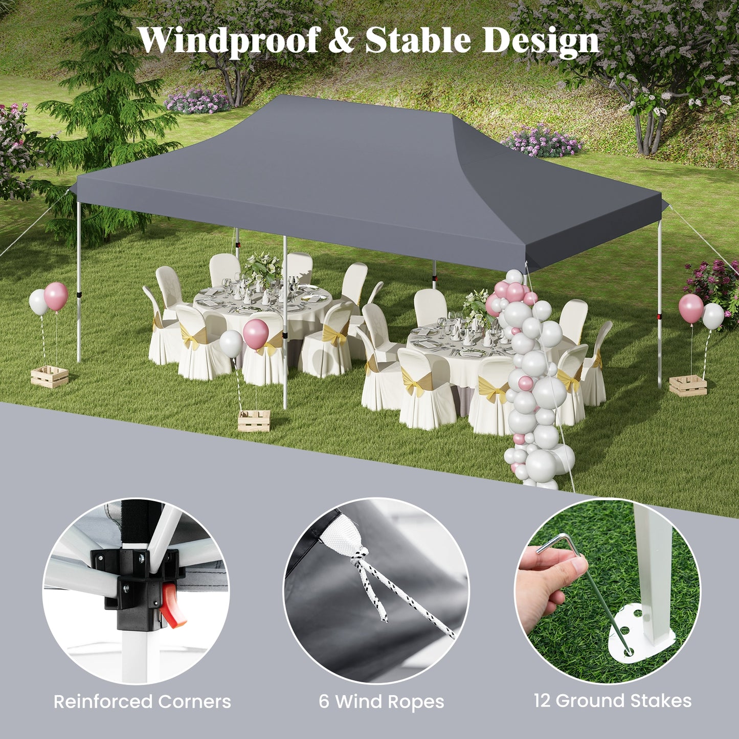 10 X 20 FT Pop up Canopy Tent Foldable Portable Outdoor Gazebo with Carry Bag-Gray Kids Crystal