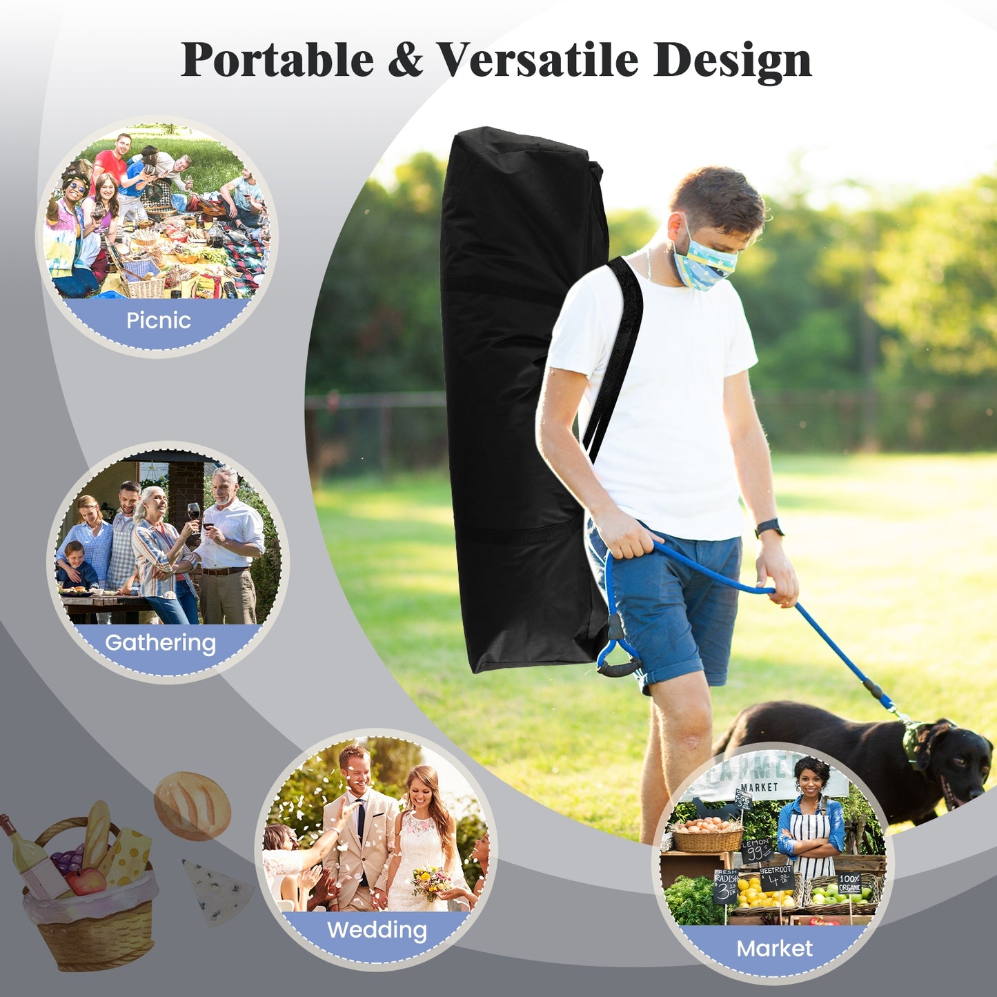 10 X 20 FT Pop up Canopy Tent Foldable Portable Outdoor Gazebo with Carry Bag-Gray Kids Crystal