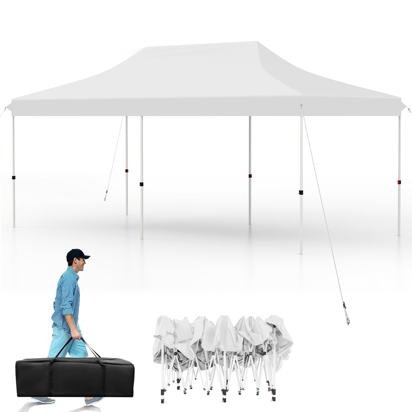 10 X 20 FT Pop up Canopy Tent Foldable Portable Outdoor Gazebo with Carry Bag-White Kids Crystal