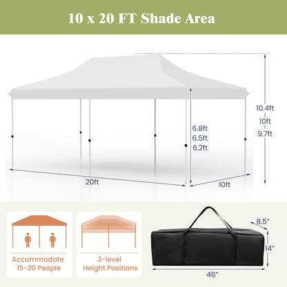 10 X 20 FT Pop up Canopy Tent Foldable Portable Outdoor Gazebo with Carry Bag-White