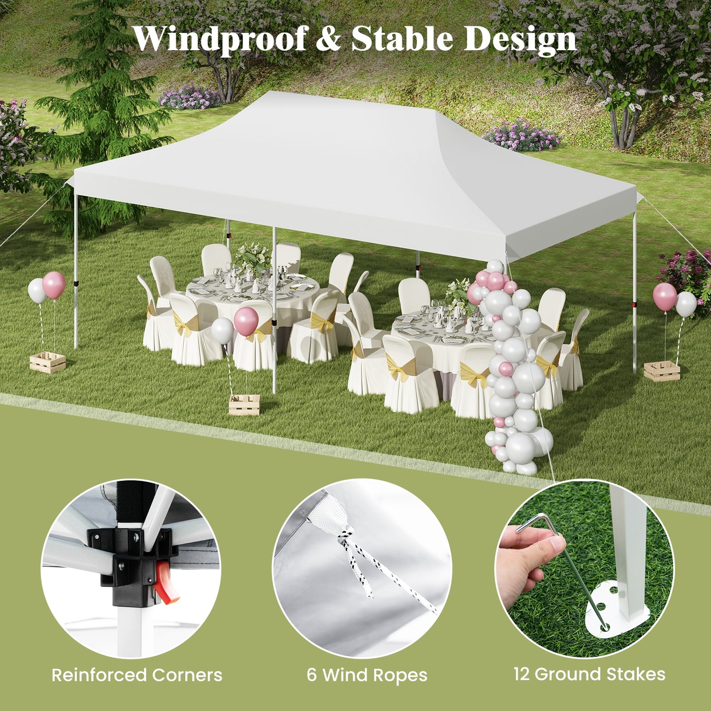 10 X 20 FT Pop up Canopy Tent Foldable Portable Outdoor Gazebo with Carry Bag-White Kids Crystal