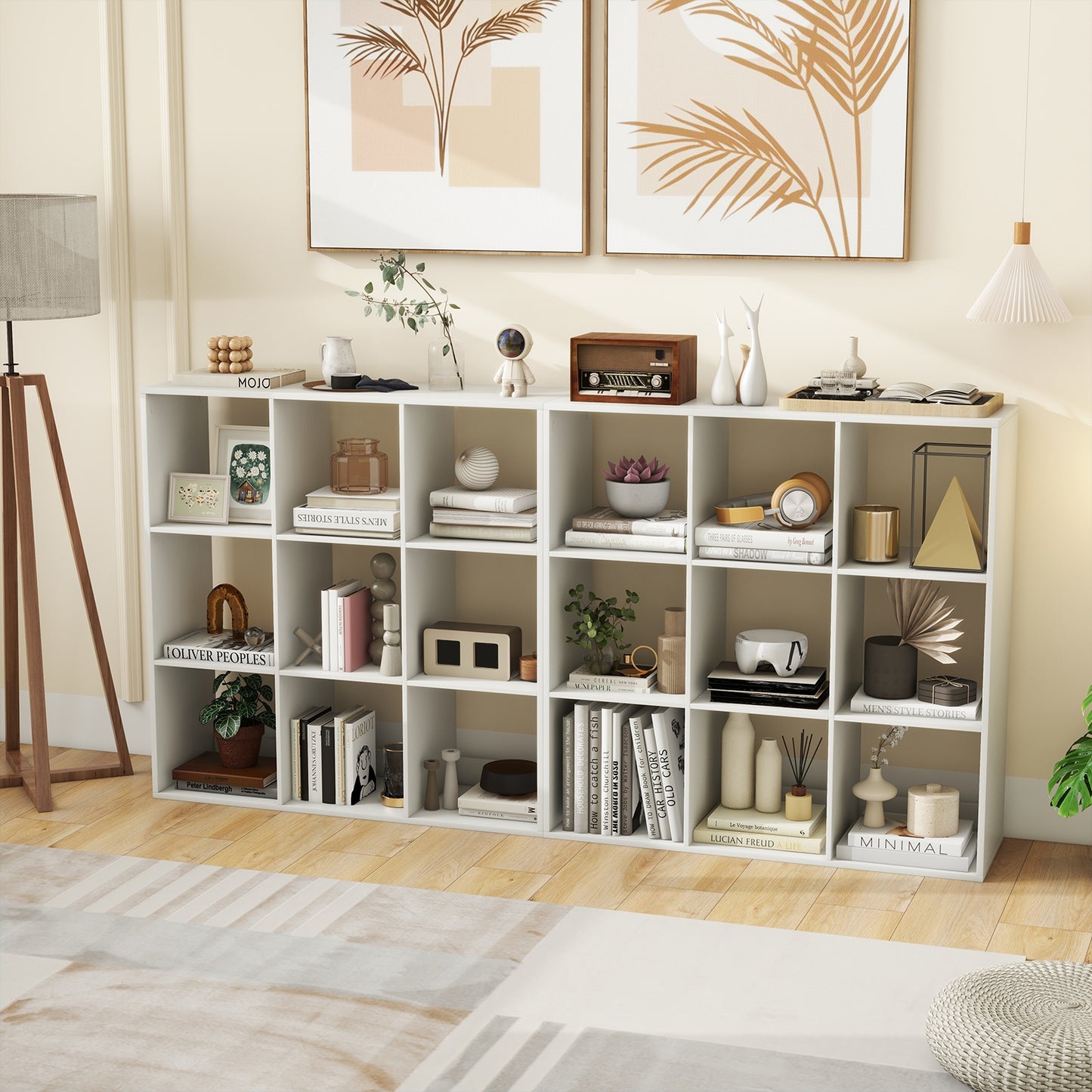 9 Cube Bookshelf with Back Guardrail for Living Room Bedroom-White Kids Crystal