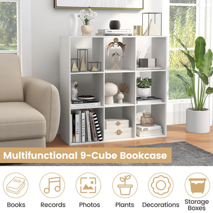 9 Cube Bookshelf with Back Guardrail for Living Room Bedroom-White