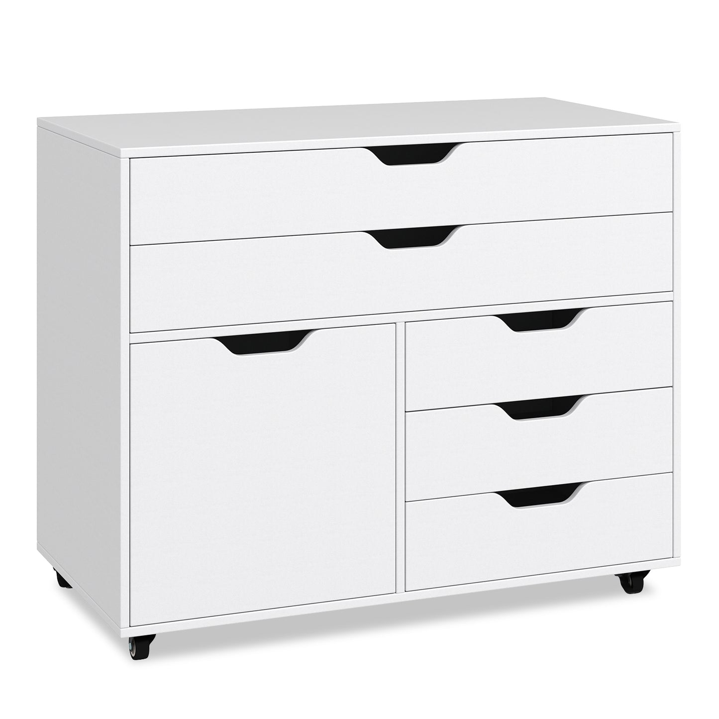Modern Vertical 5-Drawer Mobile Chest with Door 5 Casters-White Kids Crystal