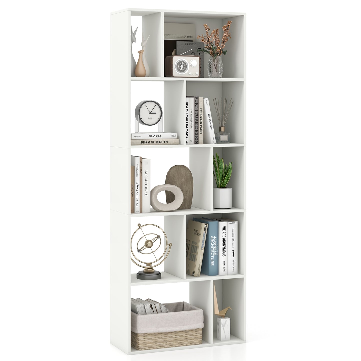 63 Inch 5-Tier Geometric 10-Cube Bookshelf Tall Bookcase-White Kids Crystal