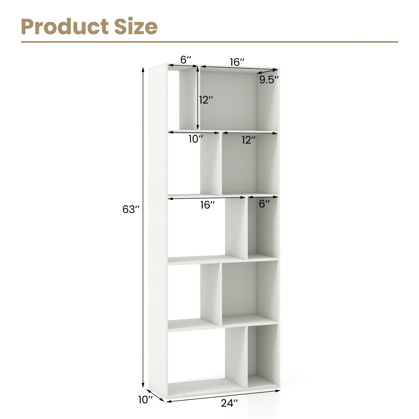 63 Inch 5-Tier Geometric 10-Cube Bookshelf Tall Bookcase-White Kids Crystal