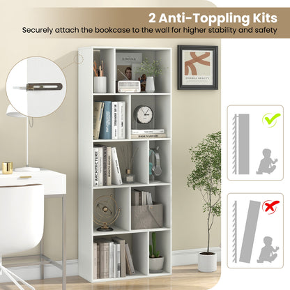 63 Inch 5-Tier Geometric 10-Cube Bookshelf Tall Bookcase-White