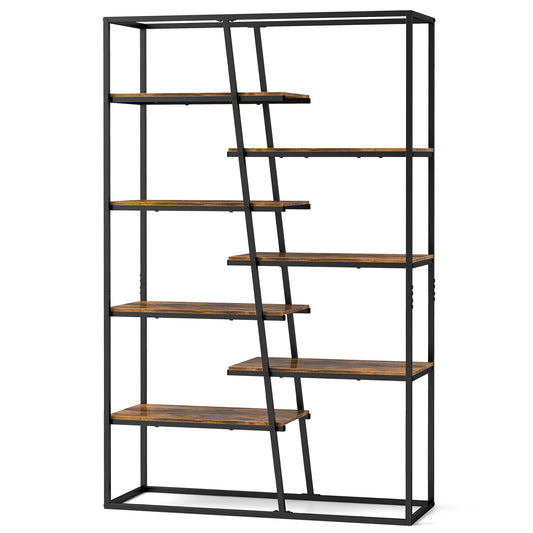 71-Inch 7-Tier Industrial Etagere Bookcase with Heavy-duty Metal Frame-Rustic Brown Kids Crystal
