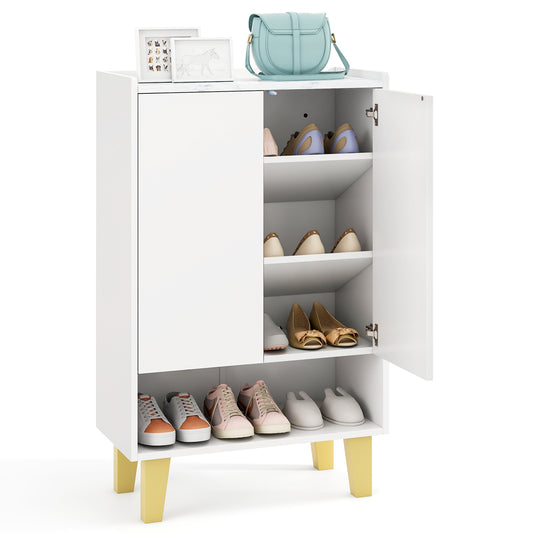 5-Tier Shoe Cabinet with Faux Marble Countertop and Flat Tilting Shelves-White Kids Crystal
