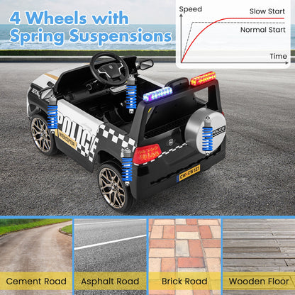 12V Kids Ride on Police Car with Remote and Siren Flashing Lights-White