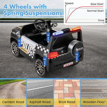 12V Kids Ride on Police Car with Remote and Siren Flashing Lights-Black