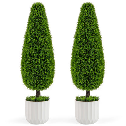 2 Pack 3 Feet Artificial Cedar Teardrop Shaped Bush with Plastic Nursery Pot-Green