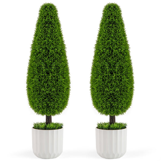 2 Pack 3 Feet Artificial Cedar Teardrop Shaped Bush with Plastic Nursery Pot-Green Kids Crystal