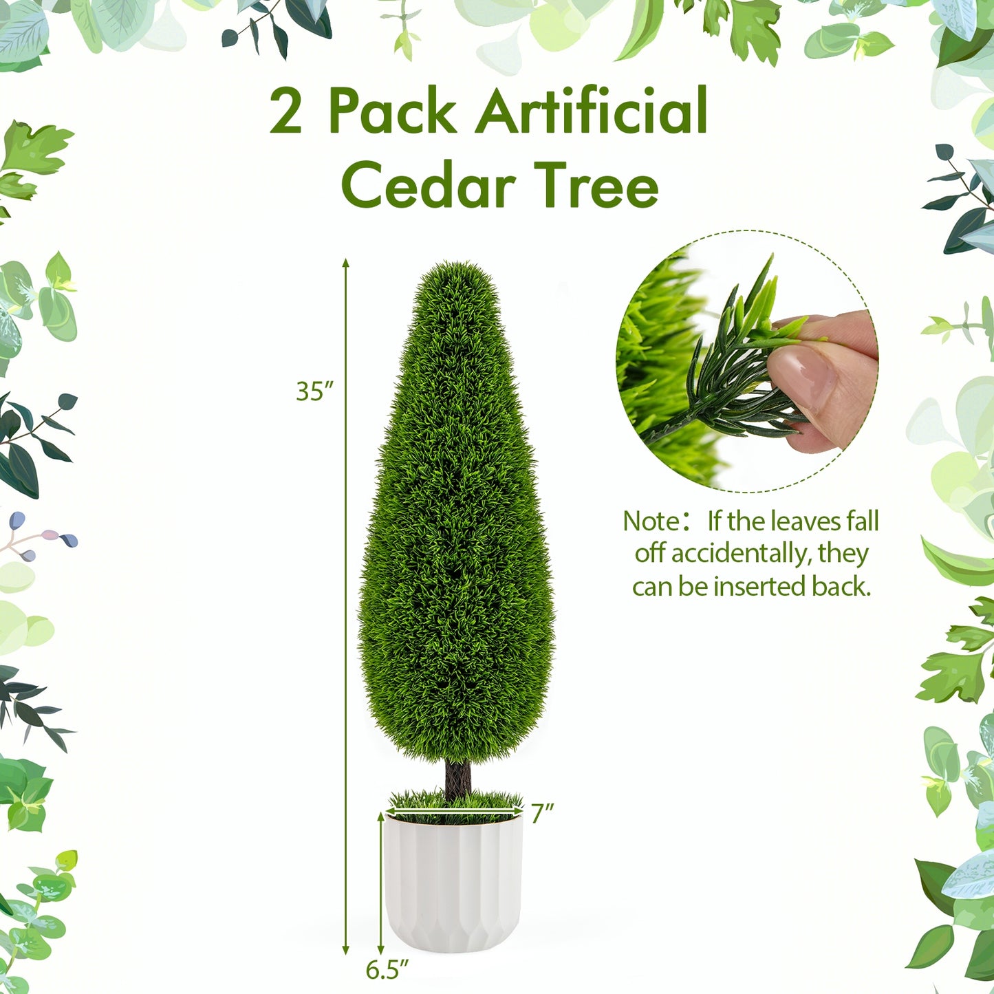 2 Pack 3 Feet Artificial Cedar Teardrop Shaped Bush with Plastic Nursery Pot-Green Kids Crystal