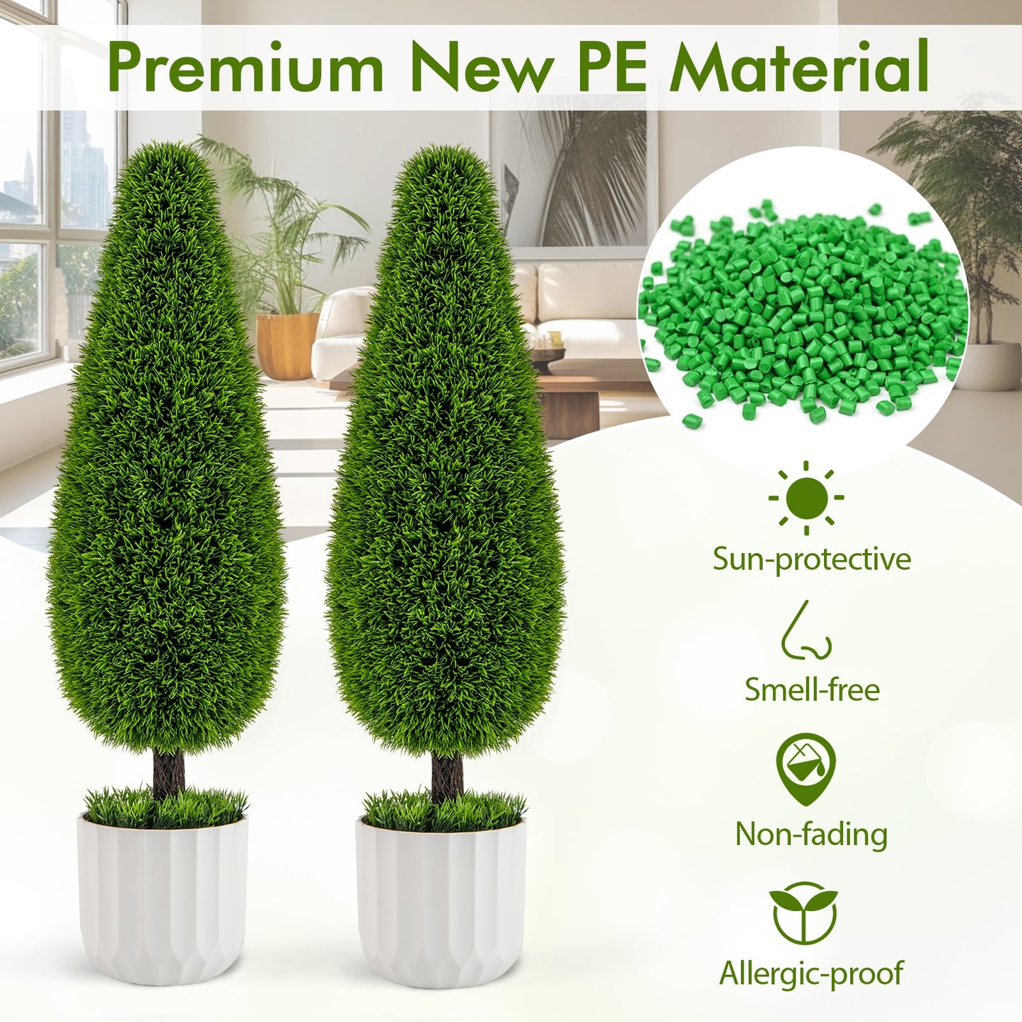 2 Pack 3 Feet Artificial Cedar Teardrop Shaped Bush with Plastic Nursery Pot-Green Kids Crystal