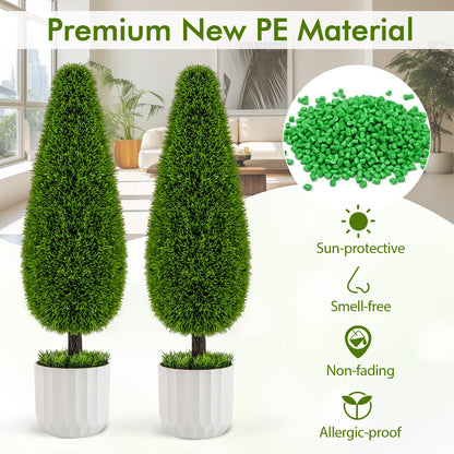 2 Pack 3 Feet Artificial Cedar Teardrop Shaped Bush with Plastic Nursery Pot-Green