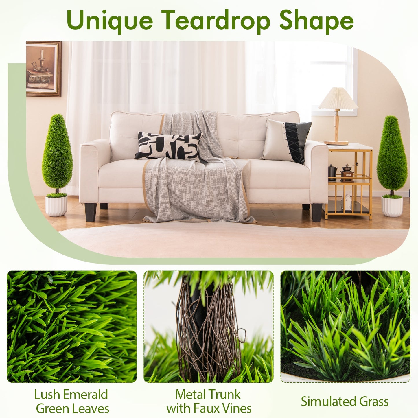 2 Pack 3 Feet Artificial Cedar Teardrop Shaped Bush with Plastic Nursery Pot-Green Kids Crystal