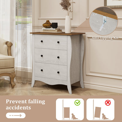 Dresser for Bedroom with 3 Folding Fabric Drawers and Anti-tipping Kit-Gray